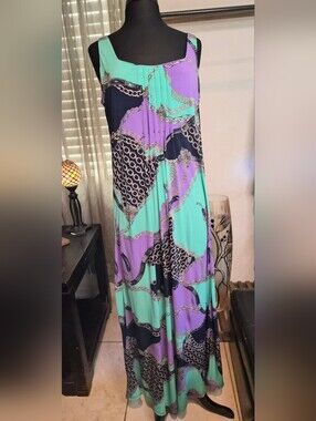 Glamour & Co. Mint Green, Lavender & Black Chain-Print Maxi Dress #0192